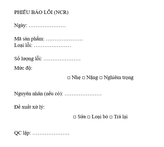 biểu mẫu qc nhà máy