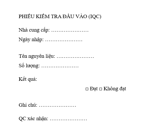 biểu mẫu qc nhà máy