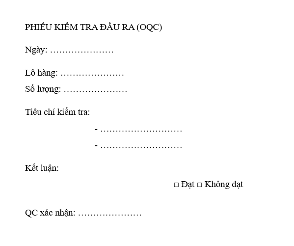 biểu mẫu qc nhà máy