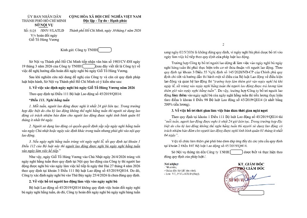 công ty tự ý hoán đổi ngày nghỉ bù có đúng luật