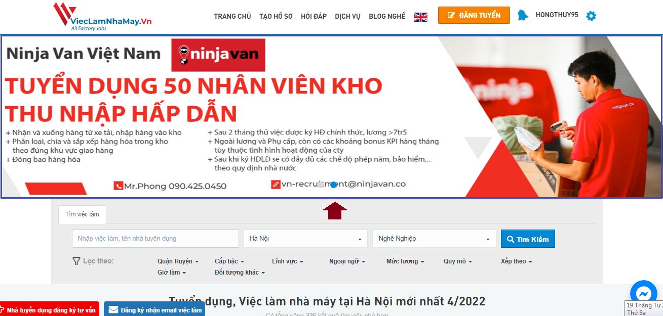 gói hỗ trợ tuyển dụng số lượng lớn/ gấp cho ntd đã có gian tuyển dụng trên vieclamnhamay.vn