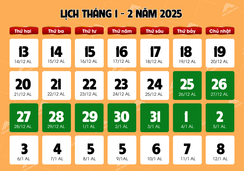 lịch nghỉ tết 2025