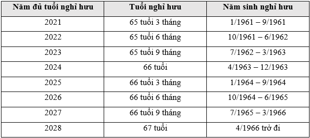 tra cứu năm nghỉ hưu theo năm sinh từ 2021