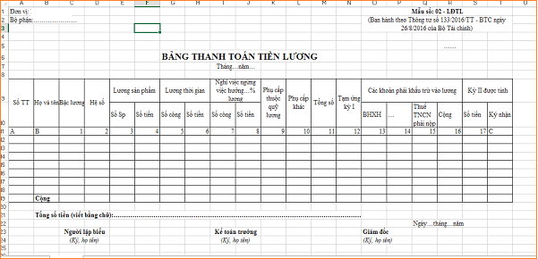 Hướng dẫn cách tính 9 chỉ tiêu chi tiết trên bảng thanh toán tiền lương